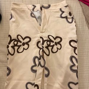 Cream High waisted Trousers with flower details